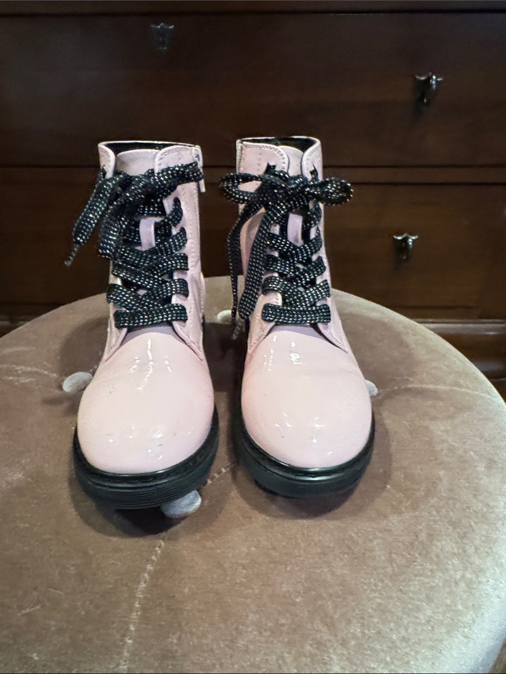 Kohl's Pink Patent Lace-Up Kids Ankle Boots with Black Laces